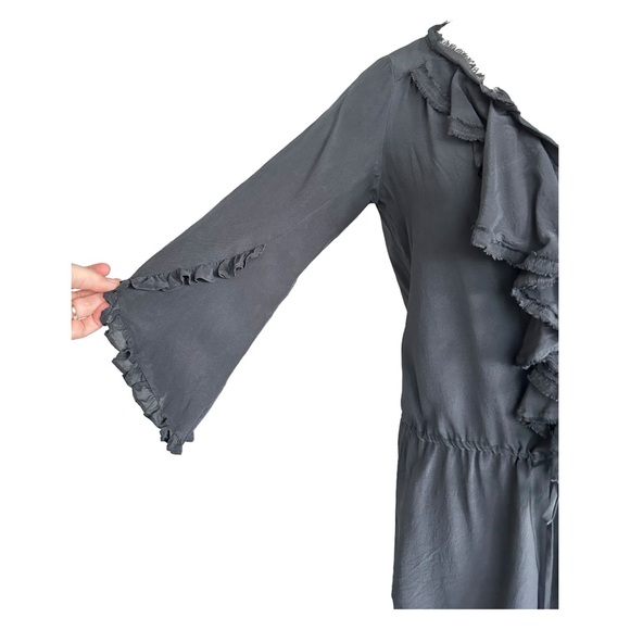 Rebecca Taylor 100% Silk Mini Dress Ruffle Front Tied Waist Tunic Size 0 XS - Picture 7 of 16